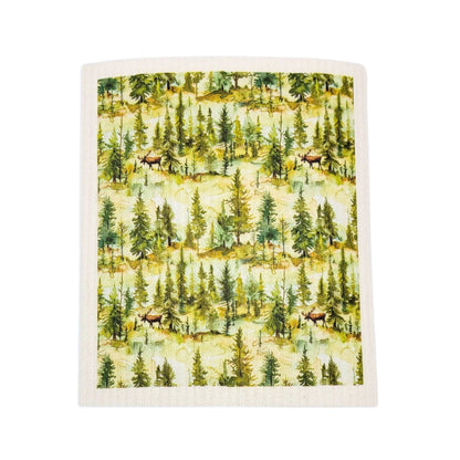 Moose In Pine Trees Swedish Dishcloths - Sponge Cloth