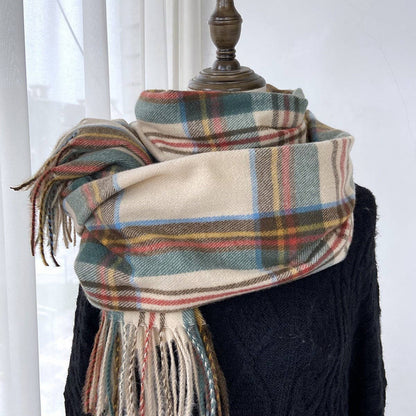 Plaid Winter Scarf-Vintage Tassel Shawl for Women