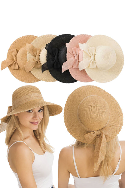 Burlap Ribbon Scallop Derby Sun Hat with Chin Strap