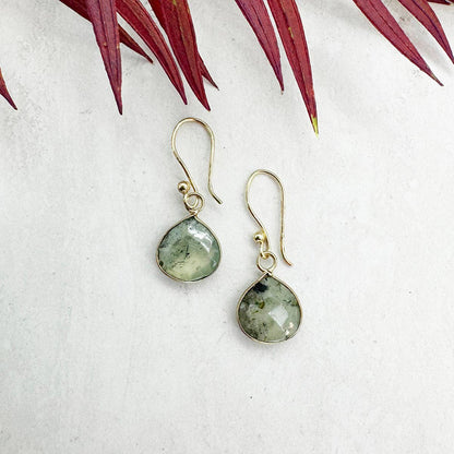 Gold Plated Earrings with Semi-Precious Stone - Prehnite