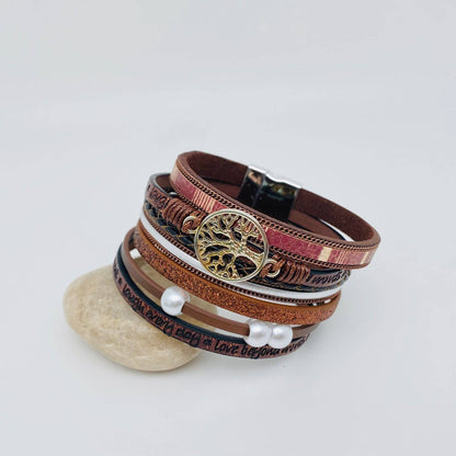 Tree of Life Multi-Layer Leather Bracelet | Magnetic Buckle