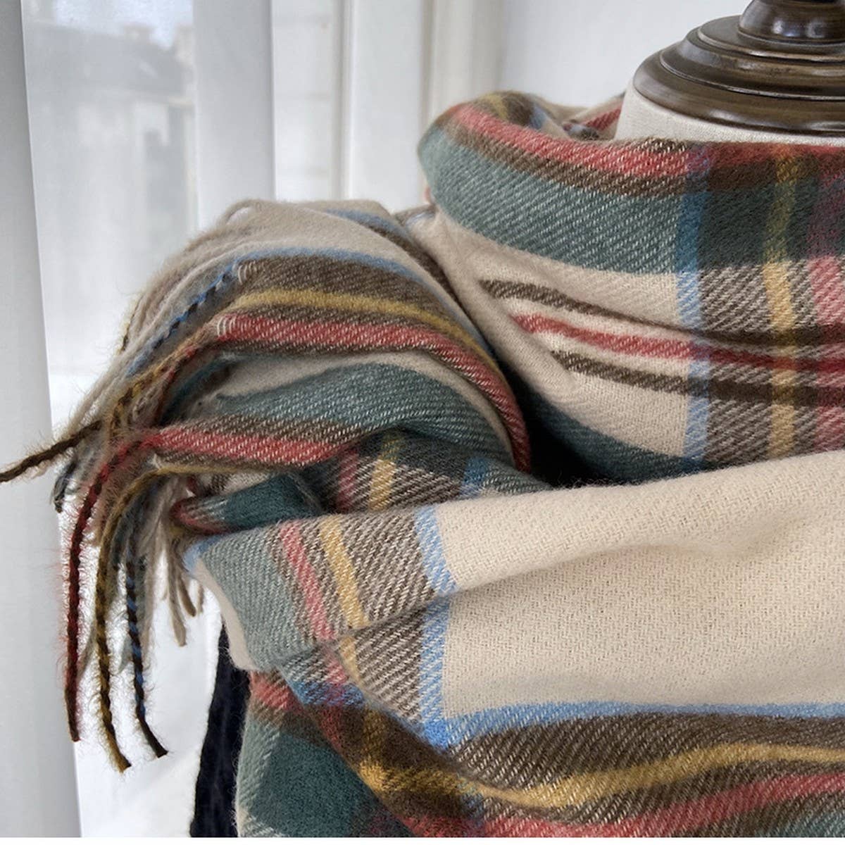 Plaid Winter Scarf-Vintage Tassel Shawl for Women