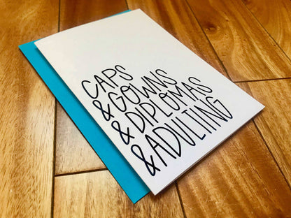 Fun Graduation Card Cap & Gown and Adulting Handmade Card by StoneDonut Design
