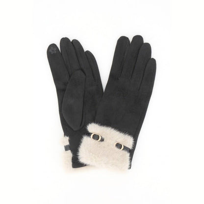 Fur Band Buckle Accent Touchscreen Gloves