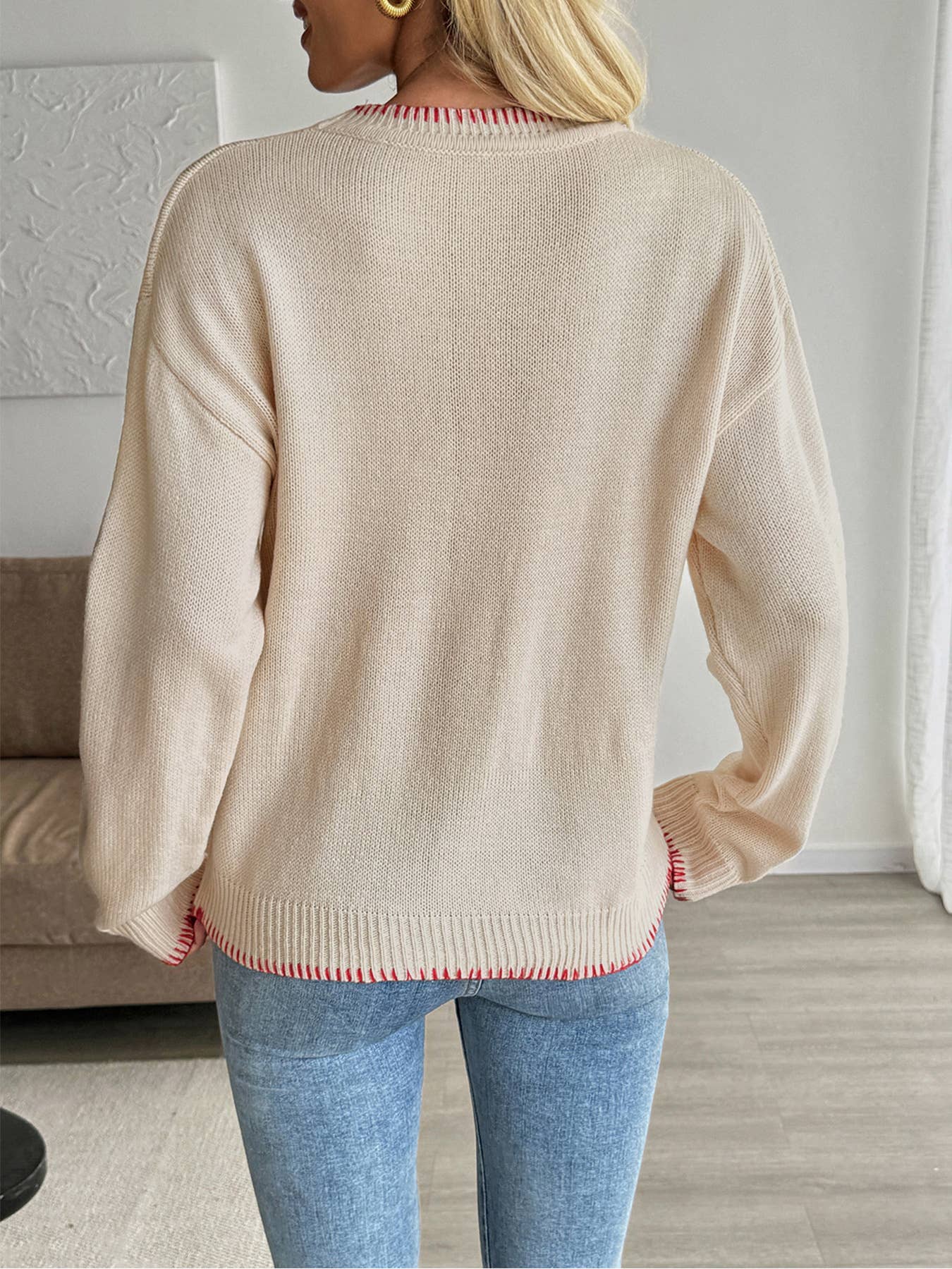 Contrast Trim Lobster Ecru Sweater