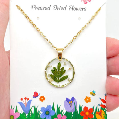 Dried Flowers Floral Irregular Round Pendant Necklace