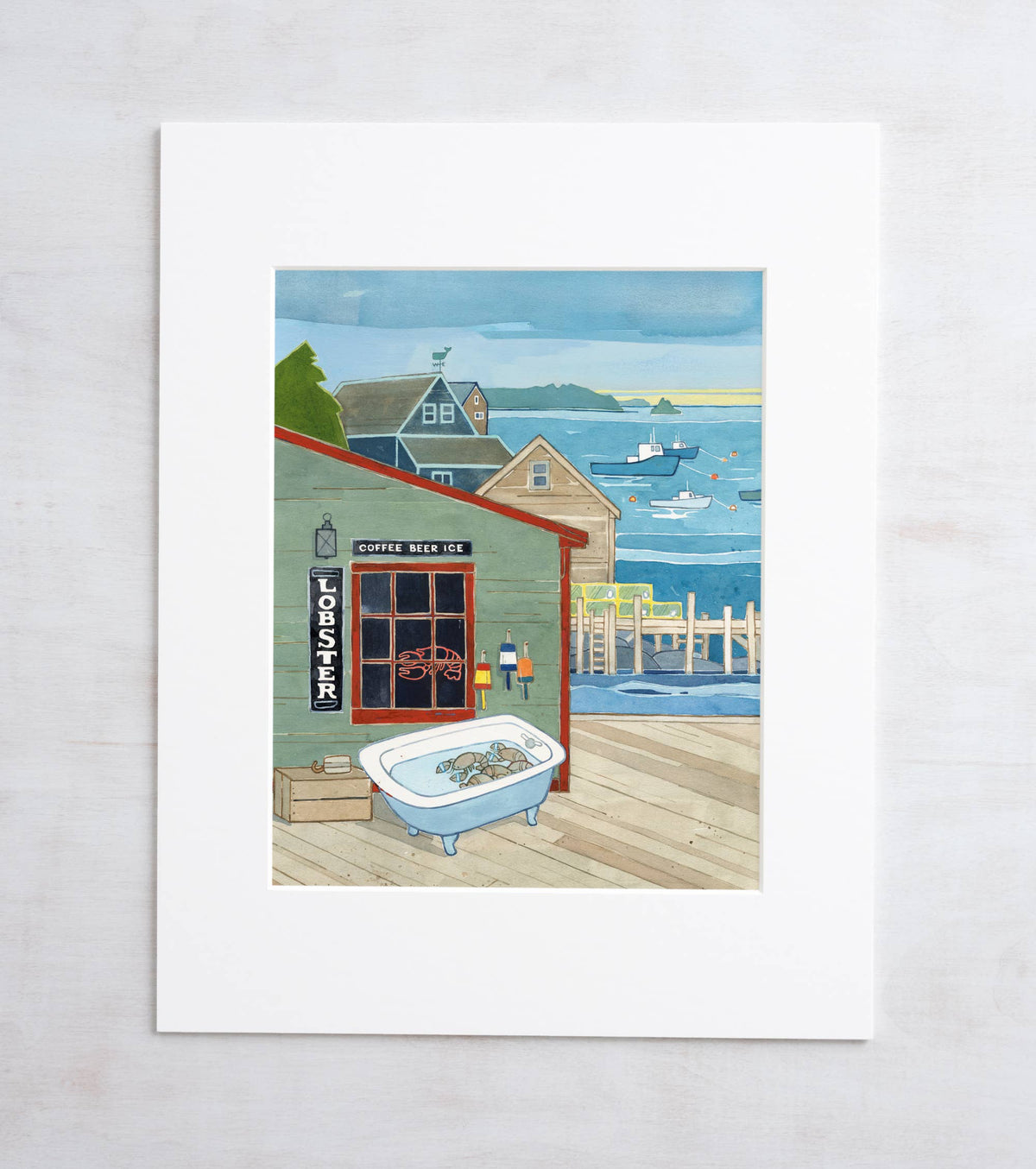 Maine Lobsters General Store Art Print, Coastal Seascape