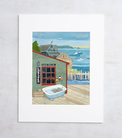 Maine Lobsters General Store Art Print, Coastal Seascape