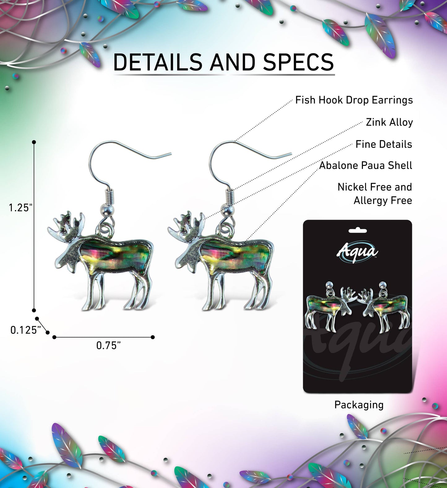 Moose w/Abalone Shell-Dangle Earrings