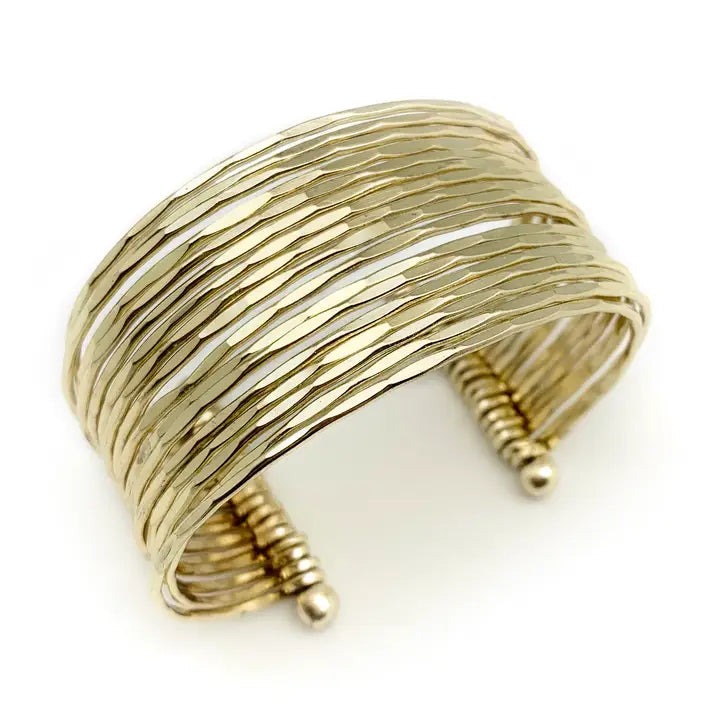 Gold Plated Adjustable Cuff Bracelet - Hammered Bands