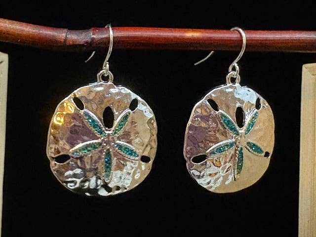 Blue Glitter Sand Dollar Metal Dangle Earrings