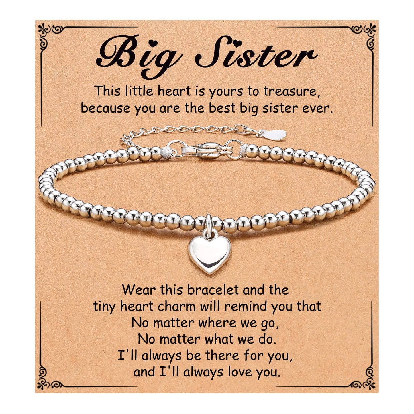 Heart Charm Stainless Steel Bracelet with Blessing Cards