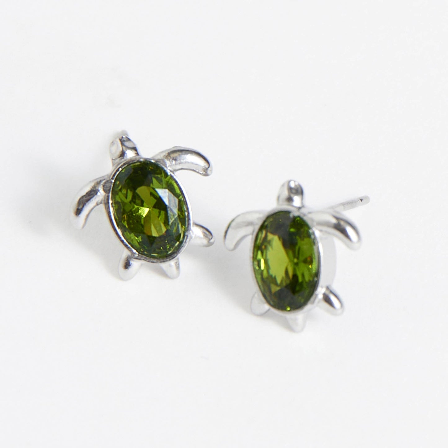 Waterproof Earrings Turtle Studs Green Cubic Zirconia