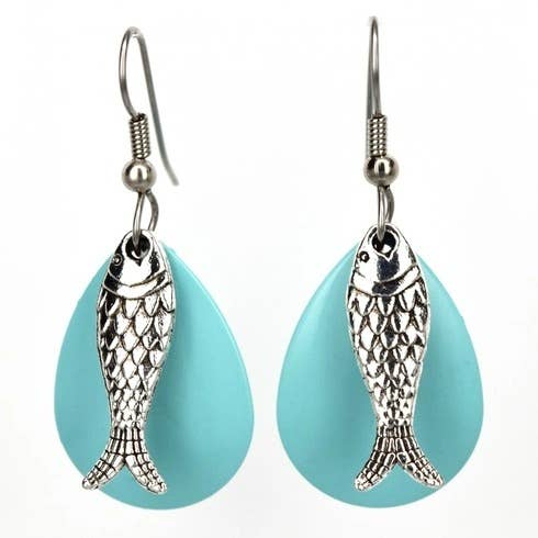 Turquoise Tone Aquarium Fish Earrings