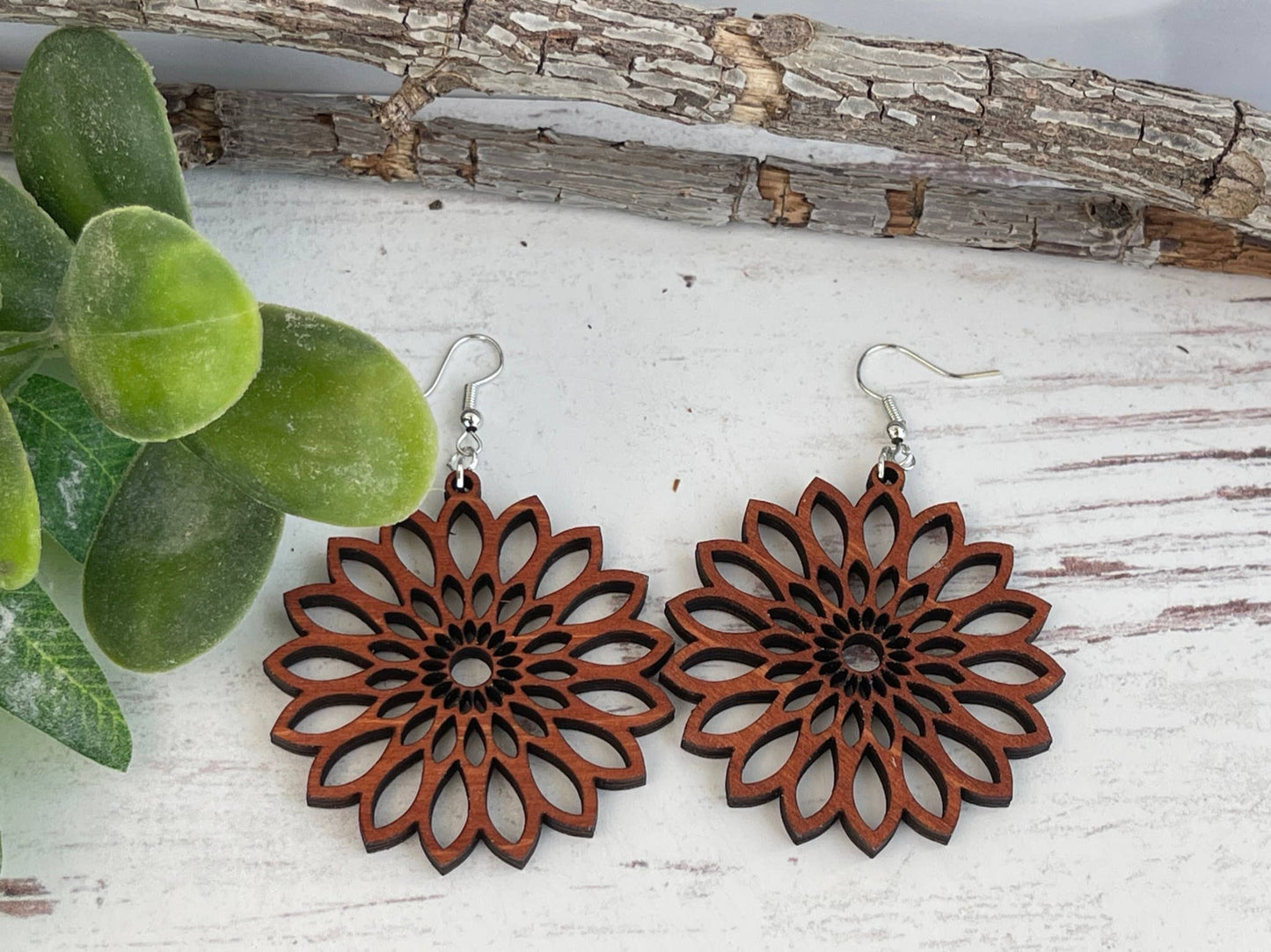 Starburst Mandala Wood Handcrafted Lightweight Earrings