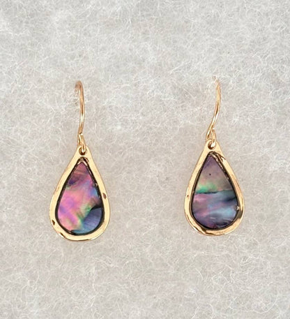 Gold Abalone Teardrop Dangle Earrings