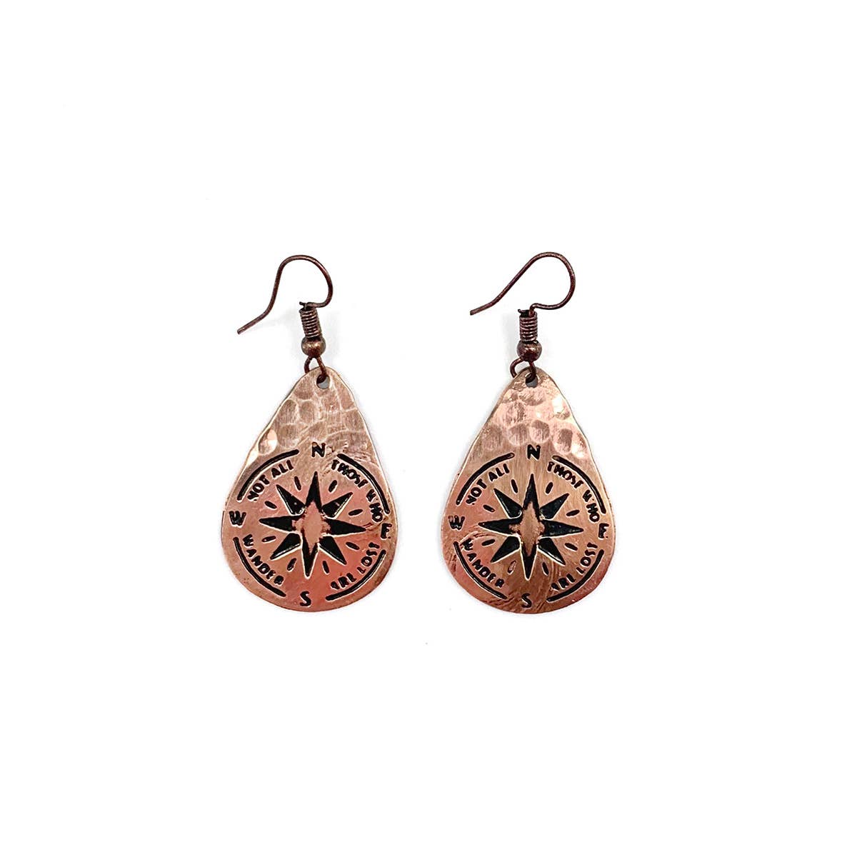Not All Who Wander Are Lost Copper Engraved Earrings