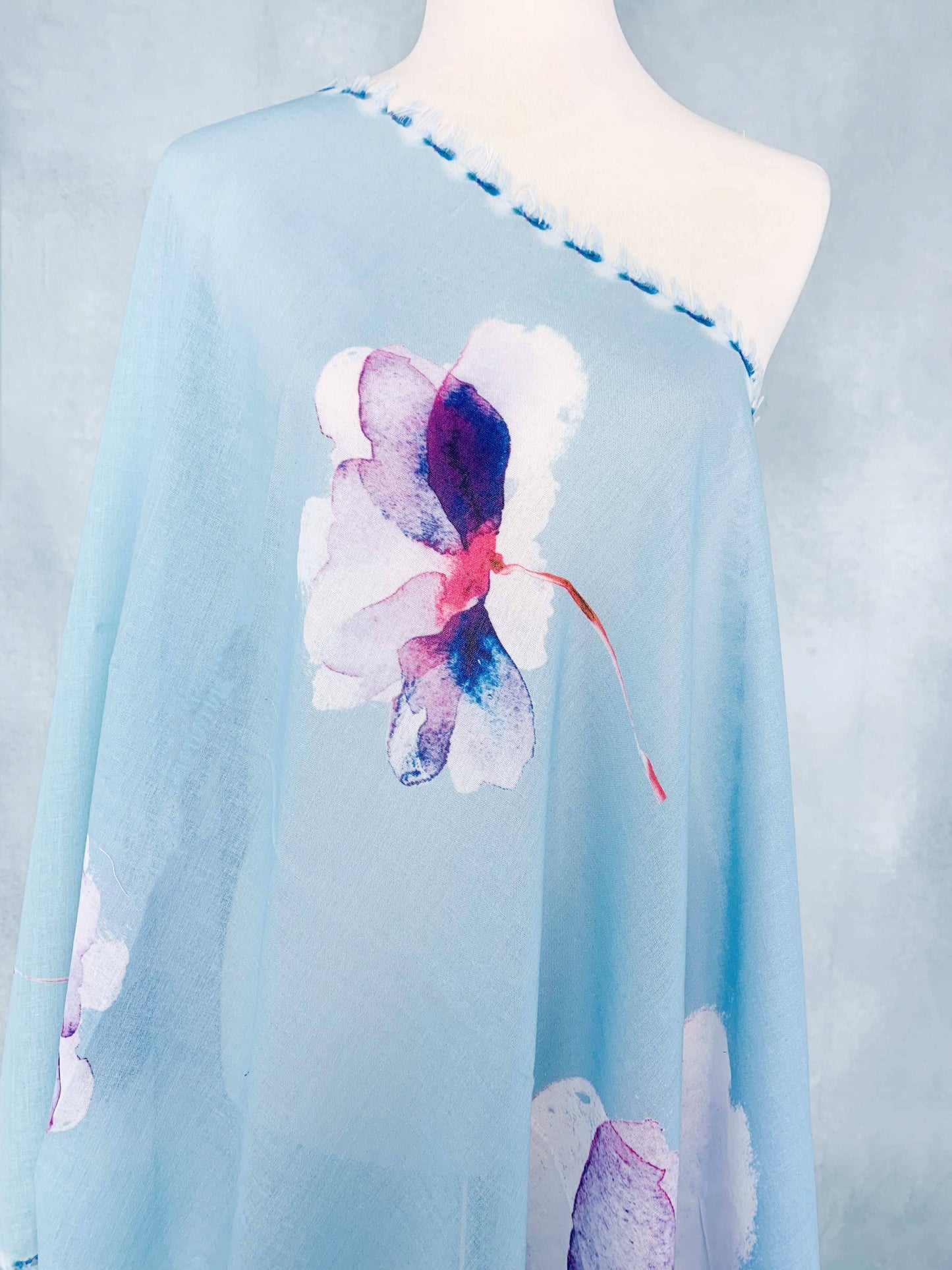 Blue-Multi Abstract Watercolor Floral Scarf/Shawl
