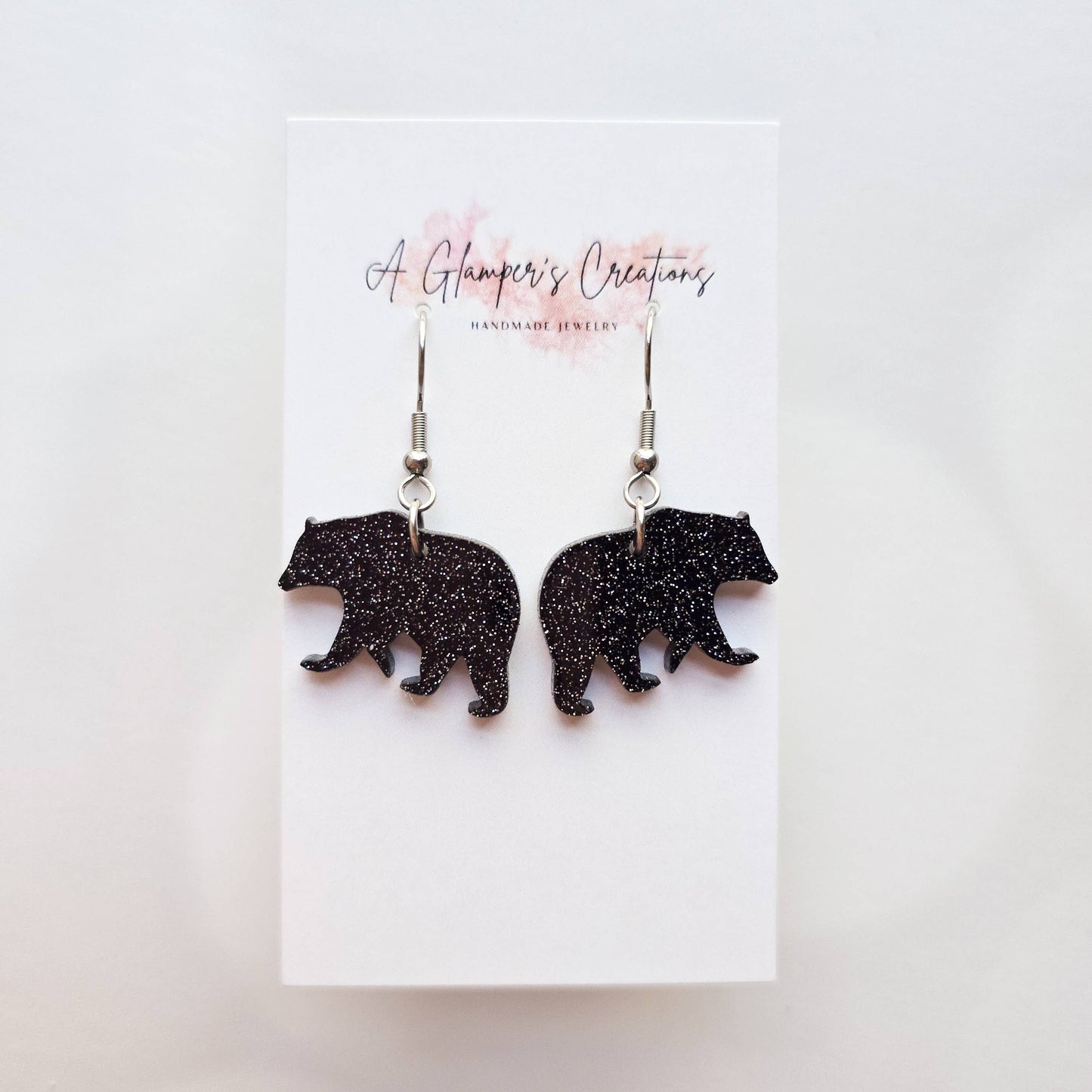 Black Bear Glitter Acrylic Earrings
