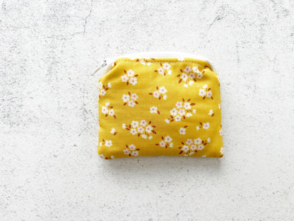 Small Fabric Pouch-Mustard Florals