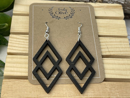 Antique Wood Connected Triangles Earrings