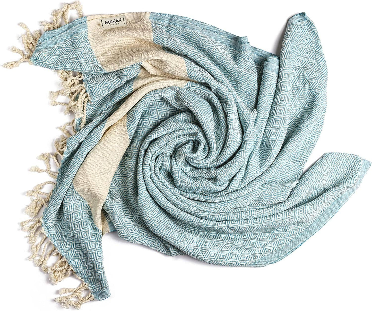Aegean Concept Turkish Beach Towel, Quick-Dry, Baby Blue