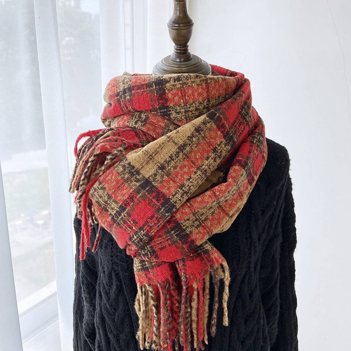 Plaid Tassel Scarf