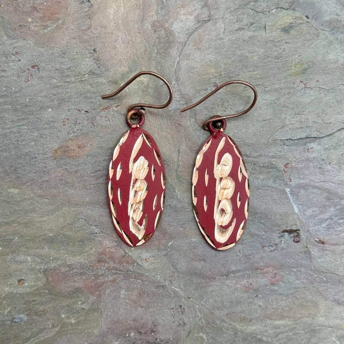 Patina Crimson Whirl Earrings