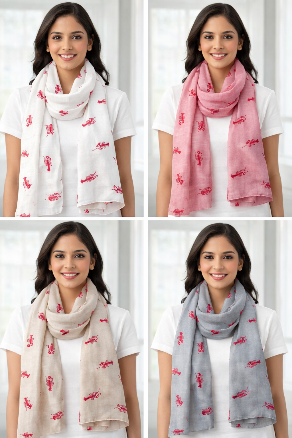 Maine Lobster Chiffon Scarf (31.5” x 72”)