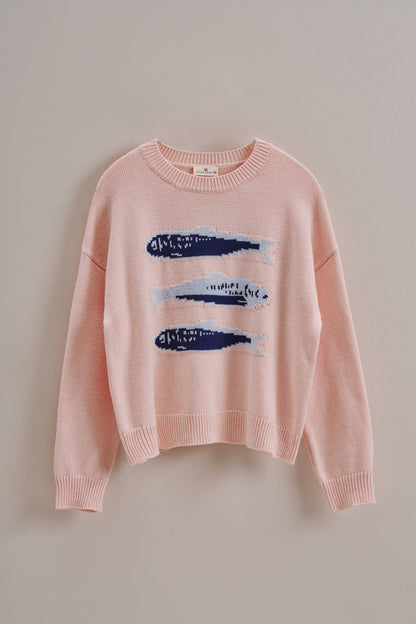 Graphic Oversized Drop-Shoulder Knit Sweater