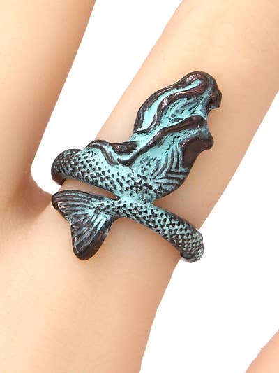 Burnished Silver Mermaid Metal Stretch Ring