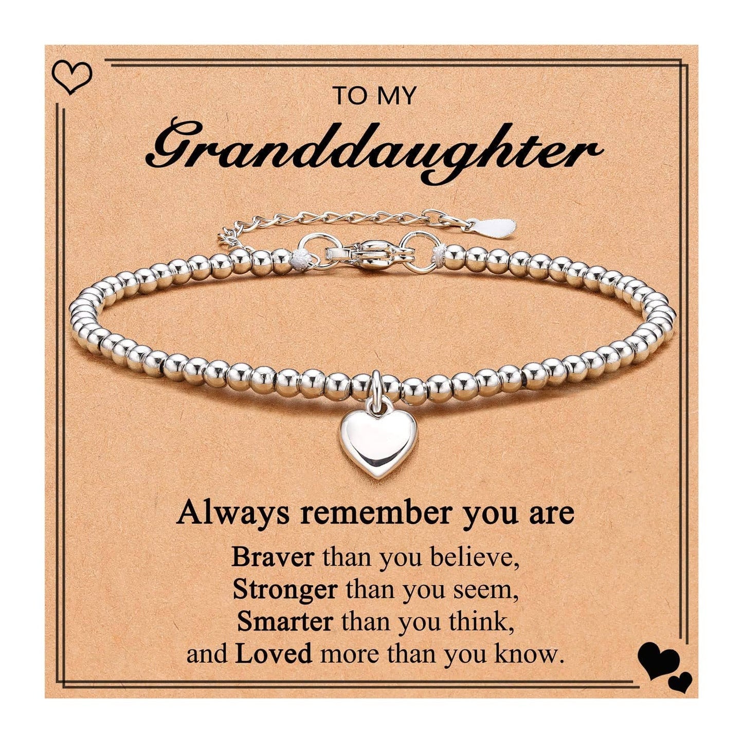 Heart Charm Stainless Steel Bracelet with Blessing Cards