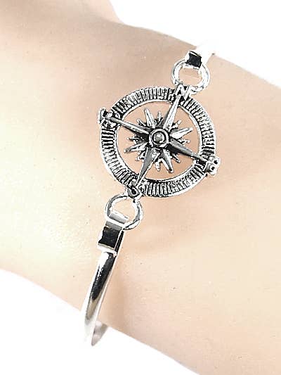 Antique Silver Compass Brass Casting Bangle Bracelet