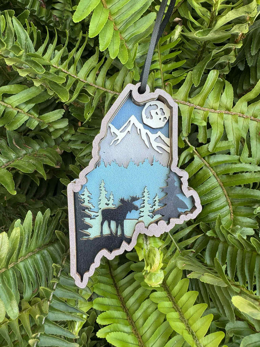 Layered Maine State - Moose Ornament