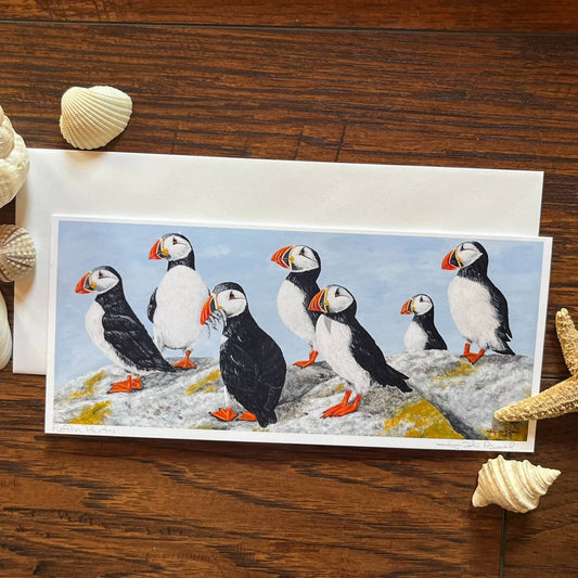 Puffin Party fine art blank greeting card