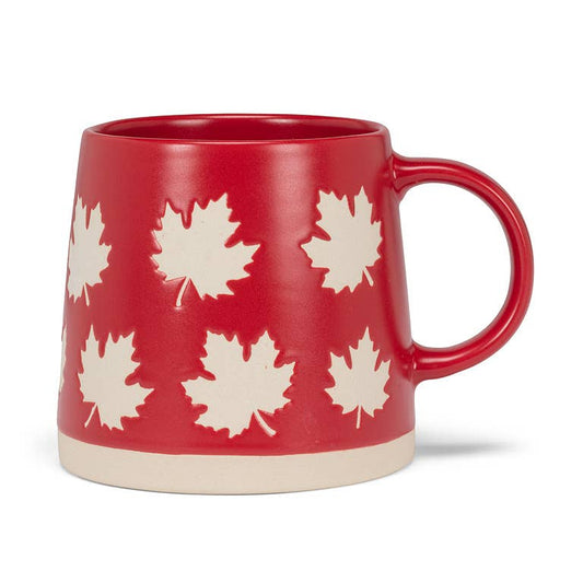 Wide Base Mug with Maple Leaves-Red