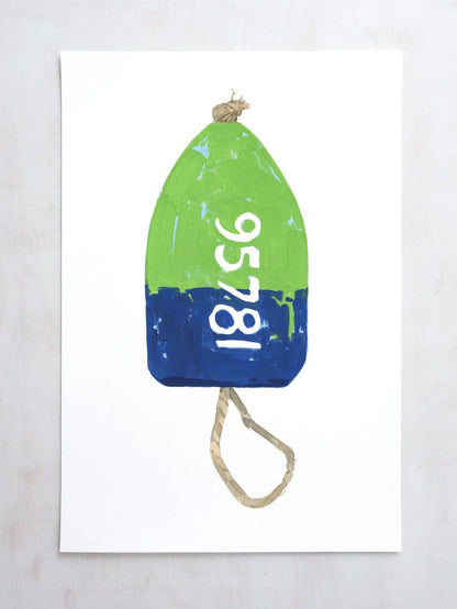 Large Lobster Buoy Nautical Print, Green and Navy