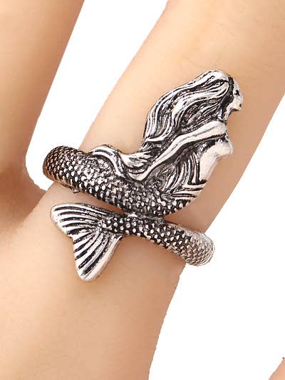 Burnished Silver Mermaid Metal Stretch Ring