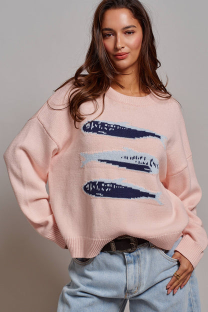 Graphic Oversized Drop-Shoulder Knit Sweater