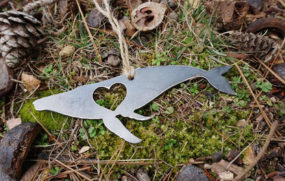 Humpback Whale Metal Ornament with Heart