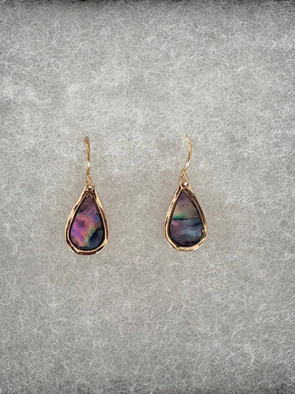 Silver Abalone Teardrop Dangle Earrings