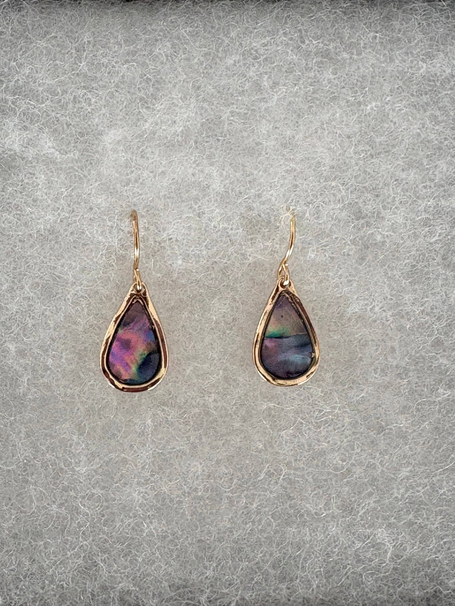 Gold Abalone Teardrop Dangle Earrings