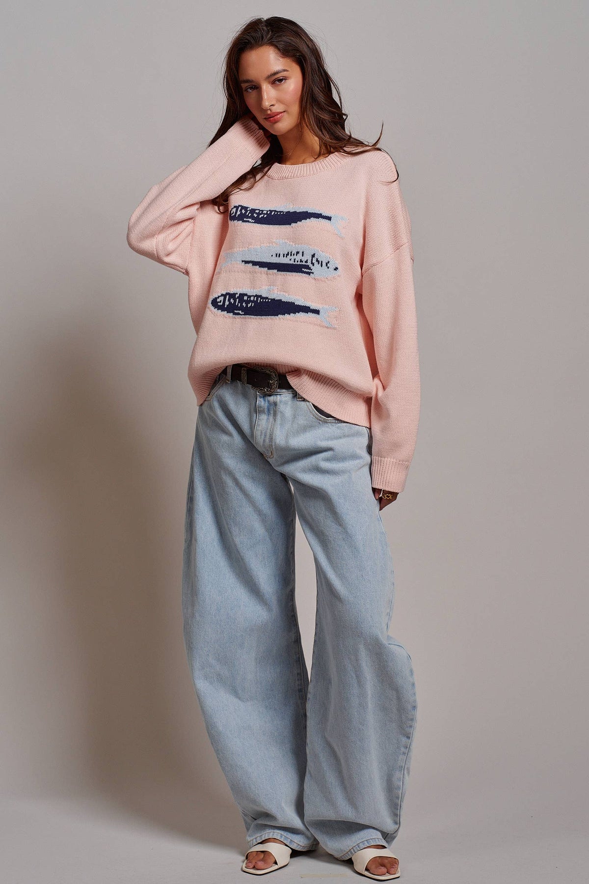 Graphic Oversized Drop-Shoulder Knit Sweater