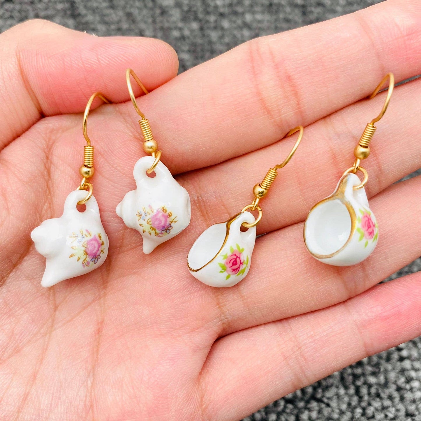 Ceramic Teapots and Tea Cups Charm Dangle Earrings