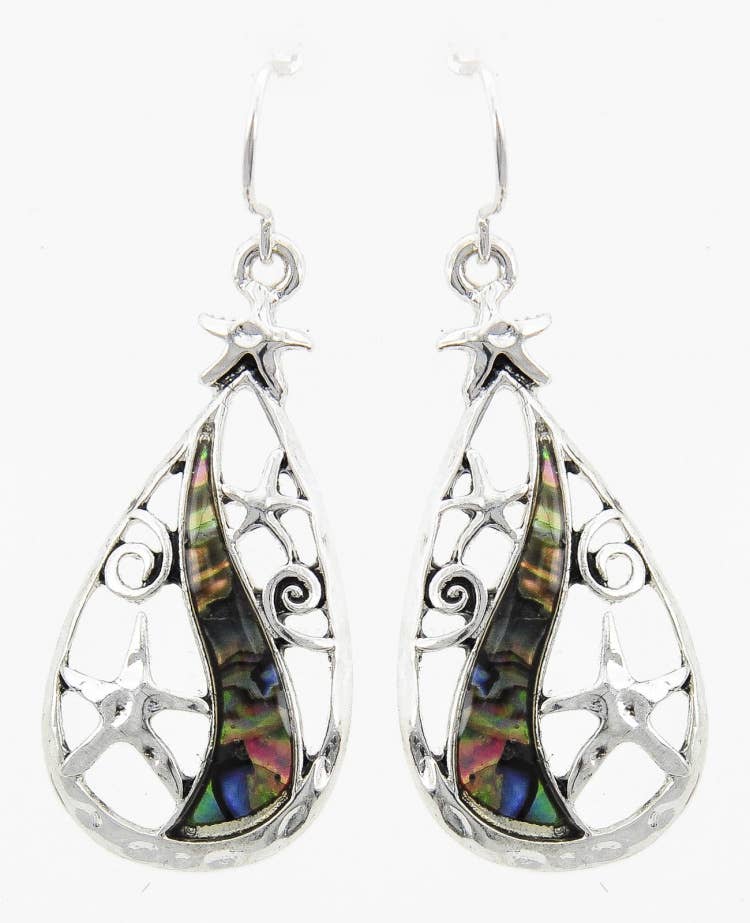 Abalone Starfish Filigree Cutout Teardrop Earrings