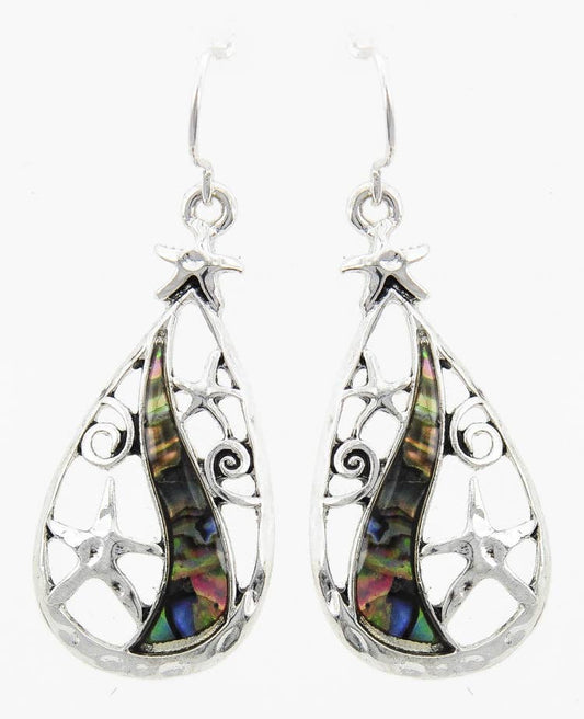 Abalone Starfish Filigree Cutout Teardrop Earrings