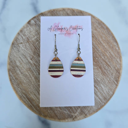 Fall Stripes MINI Teardrop Leather Earrings