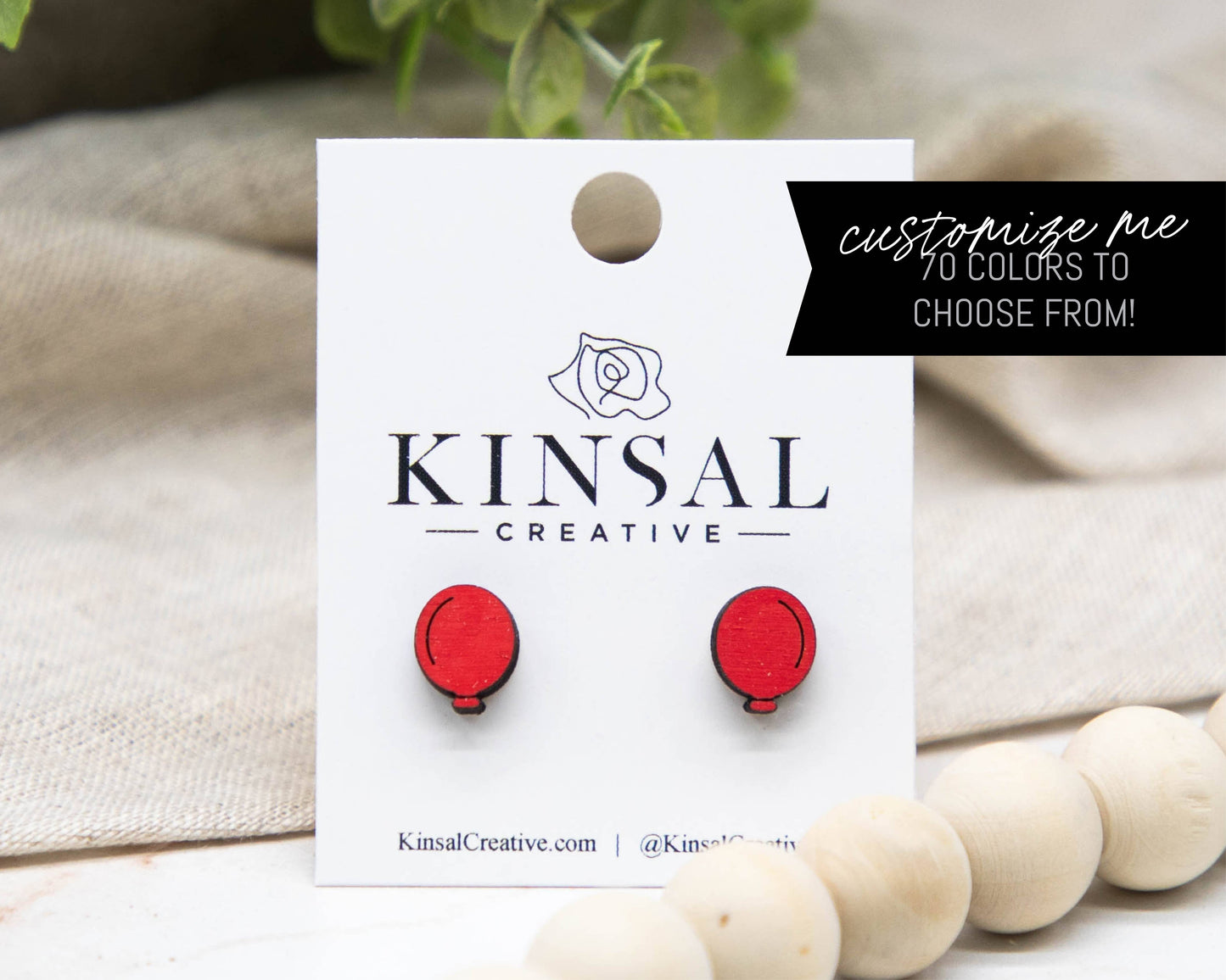 Red Balloon Wood Stud Earrings
