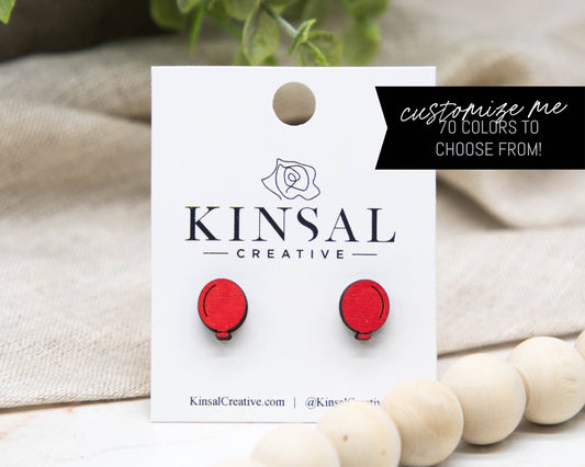 Red Balloon Wood Stud Earrings