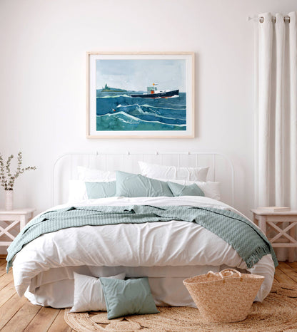 Lobster Fishing Print New England Boat Watercolor